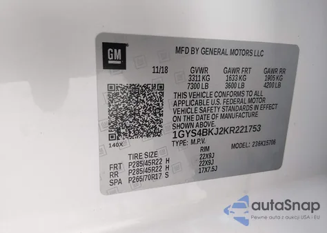 2019 Cadillac Escalade Luxury z USA, uszkodzony, nr VIN 1GYS4BKJ2KR221753